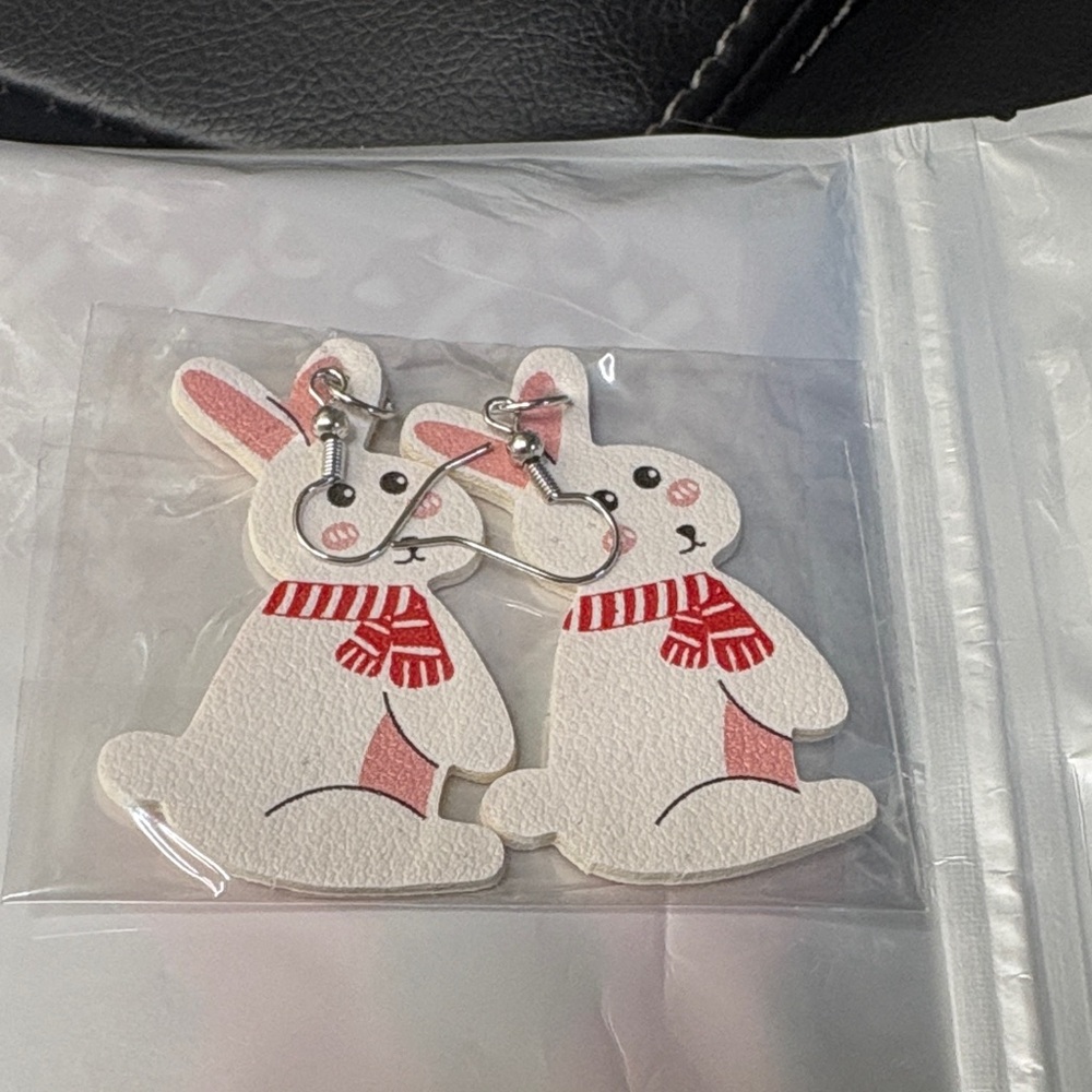 White Bunny Earrings with Red Scarf - Kids Accessories